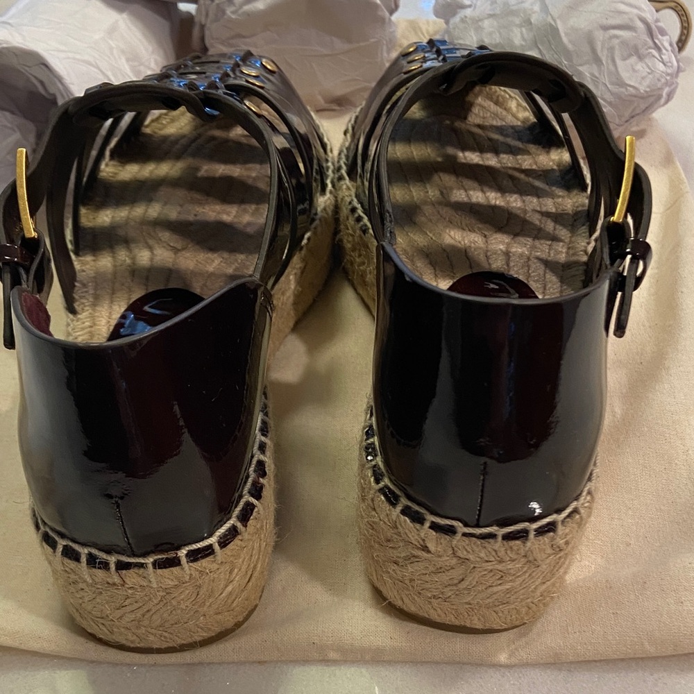 Tory Burch Black Patent Espadrille Sandals - Picture 5 of 10
